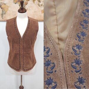 Vtg Y2K suede leather embroidered boho vest - Outbrook brand